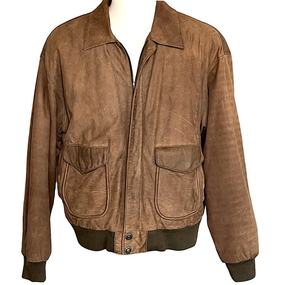 Wilsons Adventure Bound Leather Bomber Jacket Brown Men’s L Distressed Vintage - Picture 2 of 12